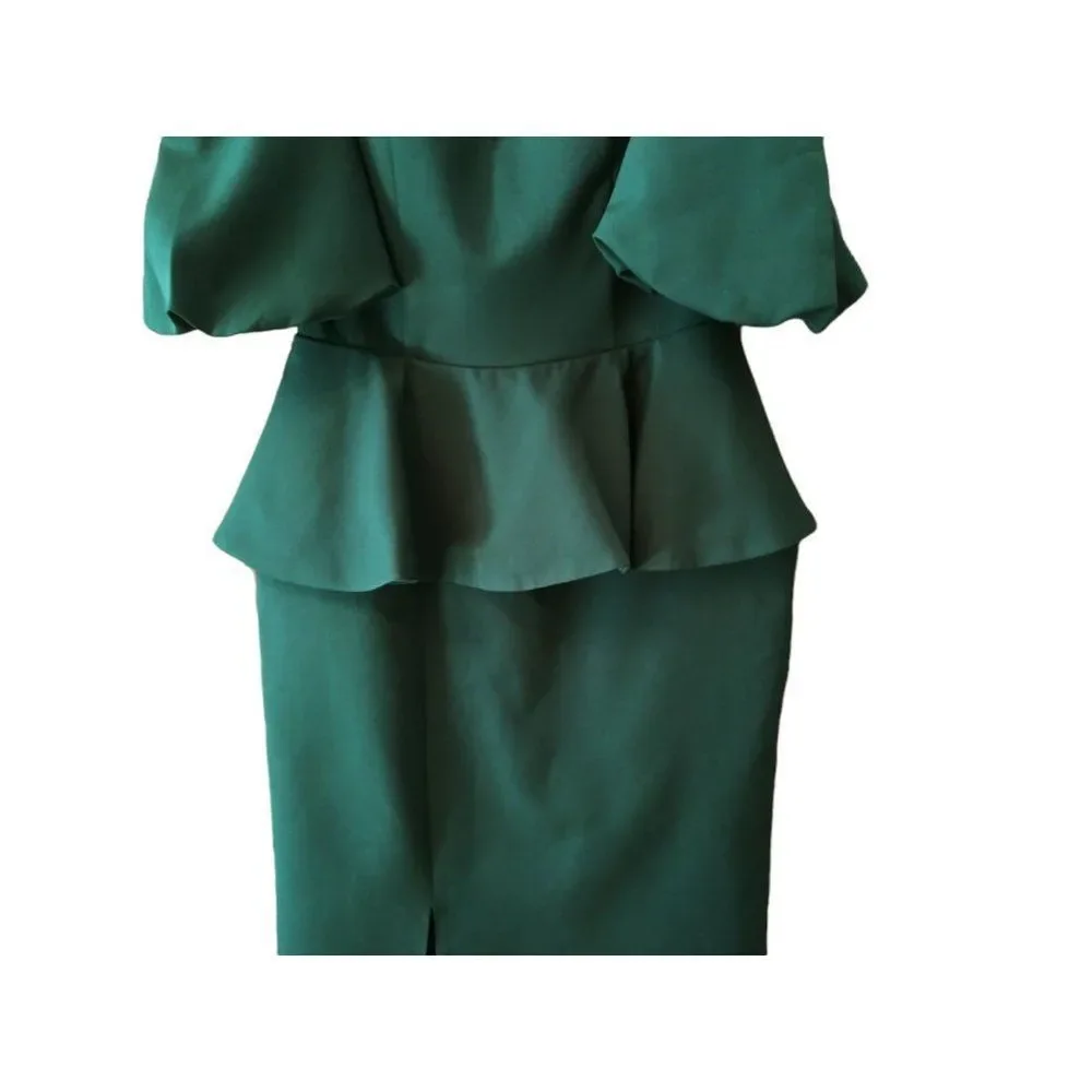 Odrella‎ Rhinestone Mesh Peplum Puffer Sleeve Dress UK 12/ US 10 Women's